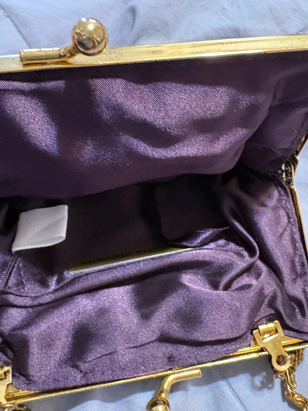 Valerie Stevens Iridescent Purple Beaded Clutch with Gold Chain